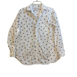 Frank & Eileen White Button-Down Shirt with Black Heart Print